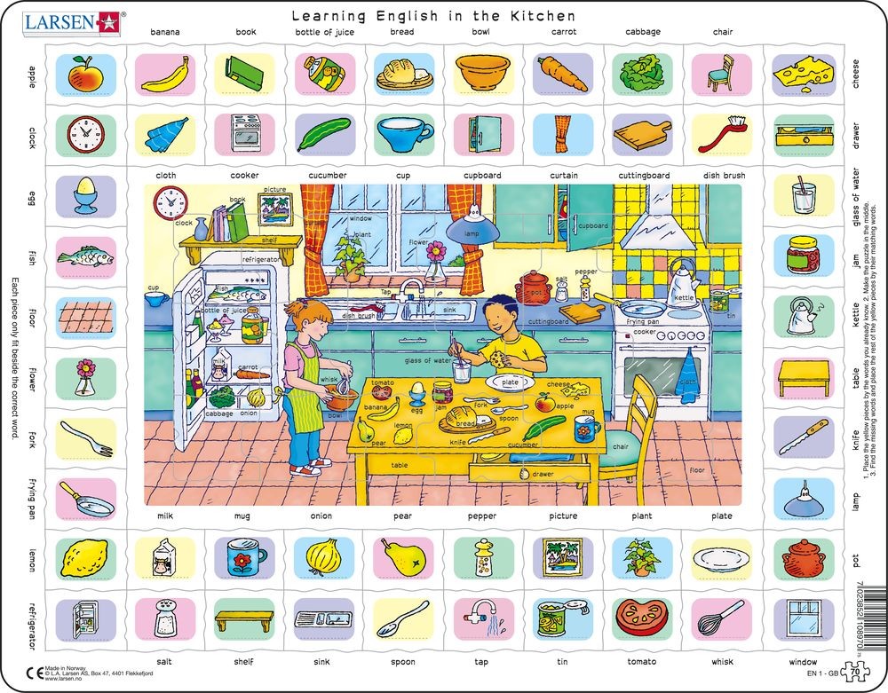 Larsen Puzzle Con Cornice 70 Pezzi – Imparare L'Inglese In Cucina, Gioco Educativo Per Bambini, Fatto In Carta Riciclata - 2
